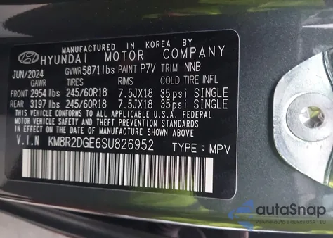 2025 Hyundai Palisade Sel z USA, uszkodzony, nr VIN KM8R2DGE6SU826952